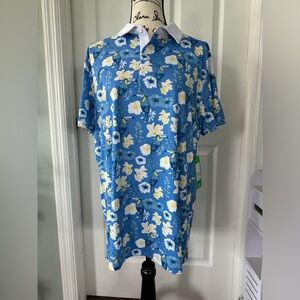 Tipsy Elves Blue Botanics Golf Polo Shirt Size Large